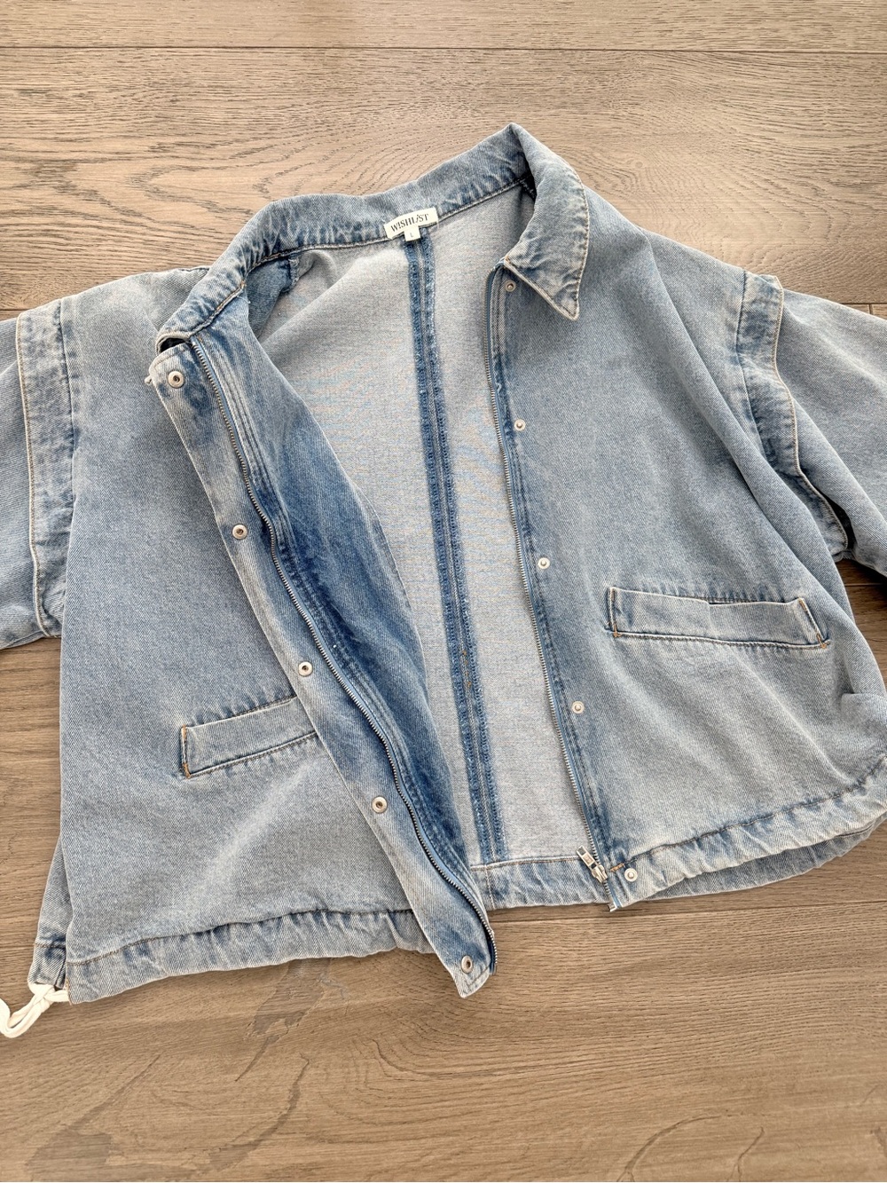 Wishlist Oversized Cotton Denim Cinch Hem Bomber Jacket Large - Picture 8 of 14
